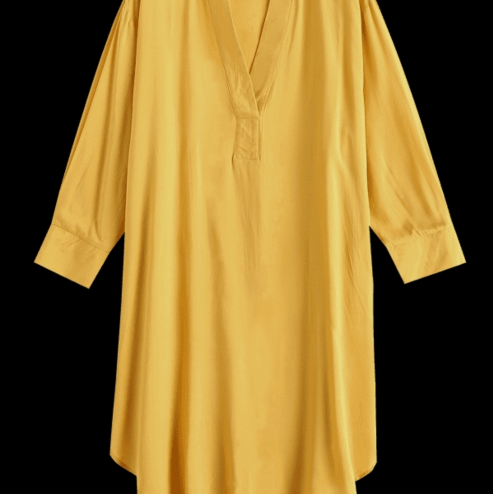 Curved hem long sleeve straight casual dress